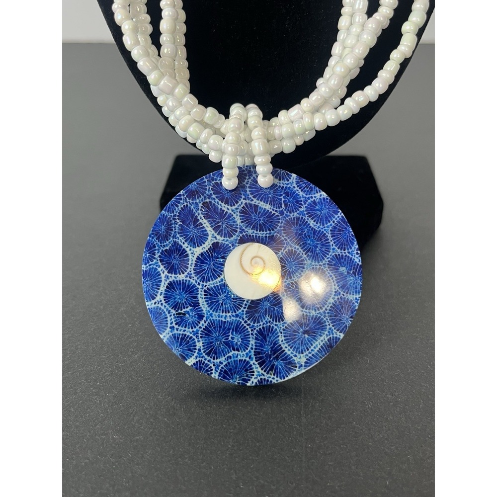 Shiva Shell White Beaded 22" Necklace Indonesia